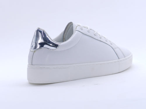 Women's Faux Leather Lace-Up Sneaker — White/Silver