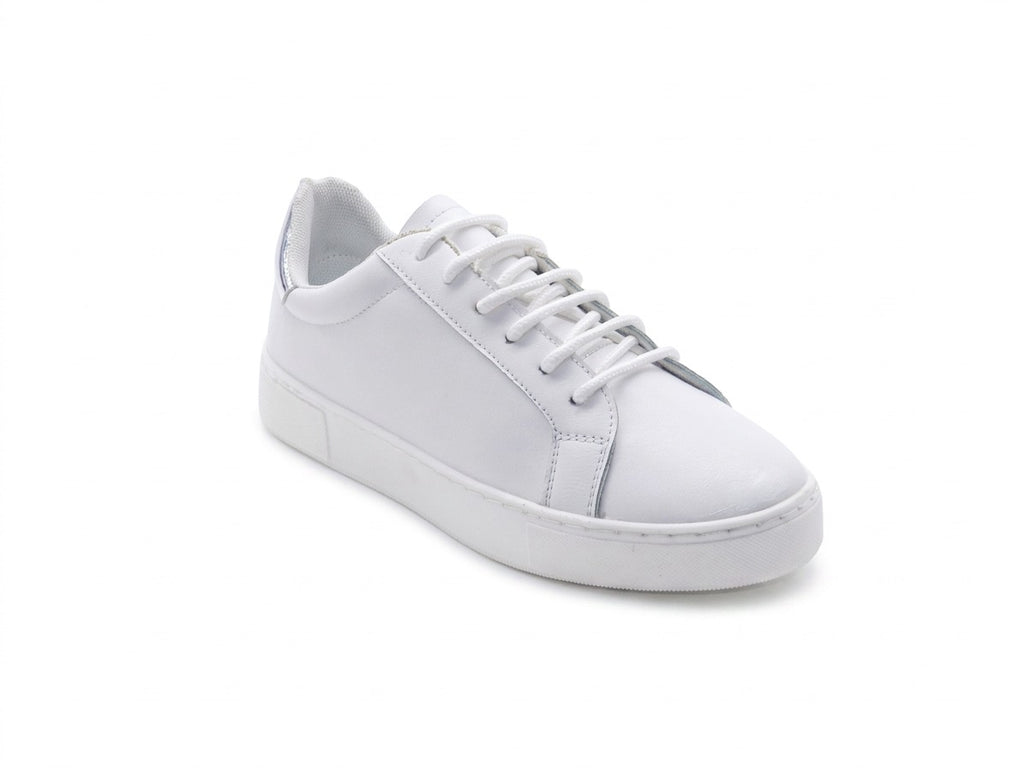 Women's Faux Leather Lace-Up Sneaker — White/Silver​