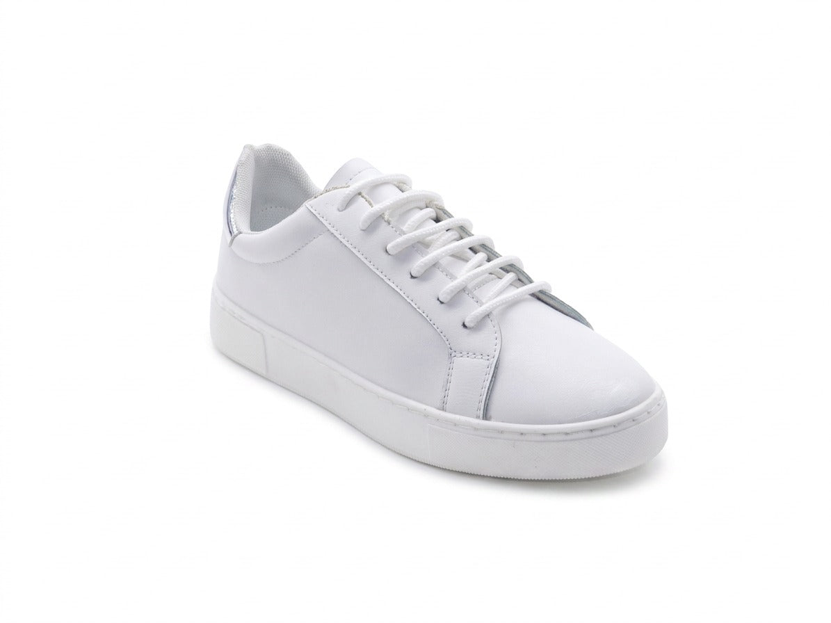 Women's Faux Leather Lace-Up Sneaker — White/Silver​
