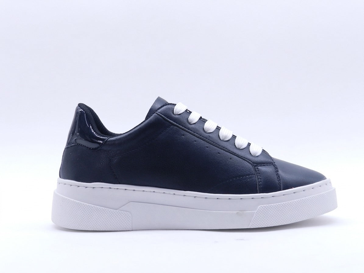 Women's Faux Leather Lace-Up Sneaker — Black​