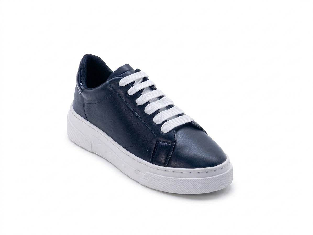 Women's Faux Leather Lace-Up Sneaker — Black​