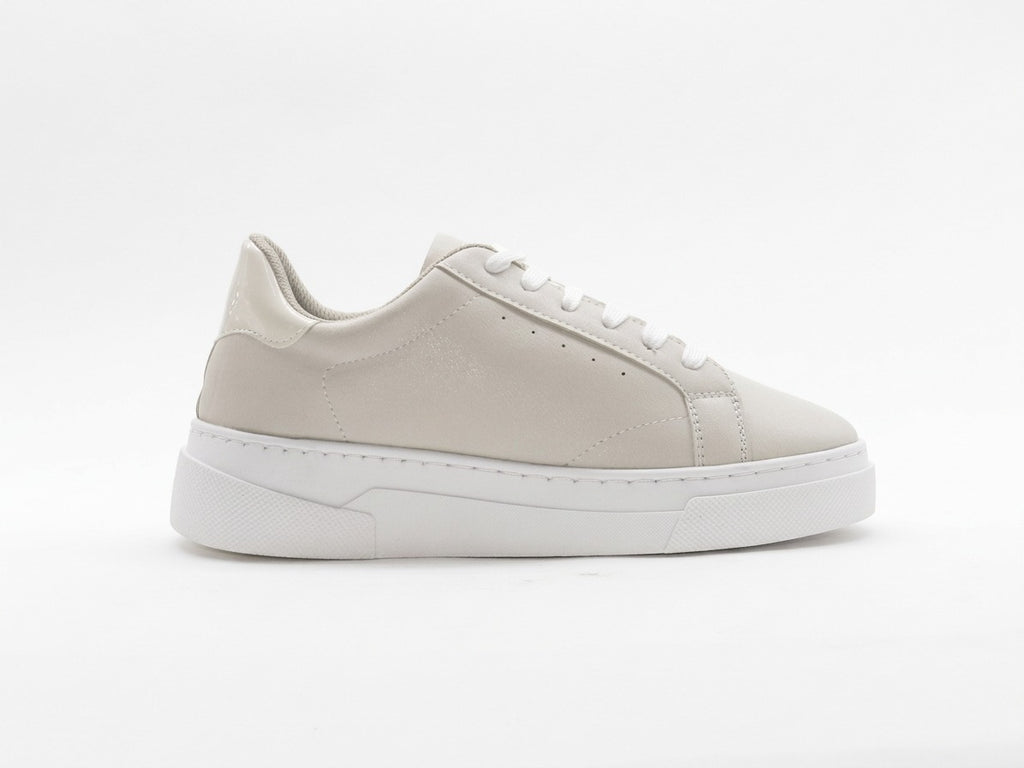 Women's Faux Leather Lace-Up Sneaker — Beige​