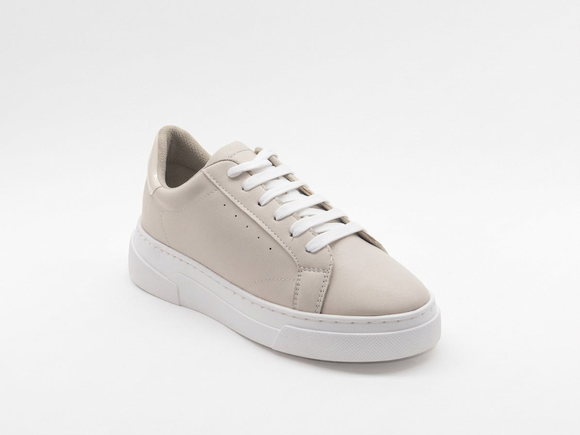 Women's Faux Leather Lace-Up Sneaker — Beige​