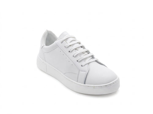 Women's Faux Leather Lace-Up Sneaker — White​
