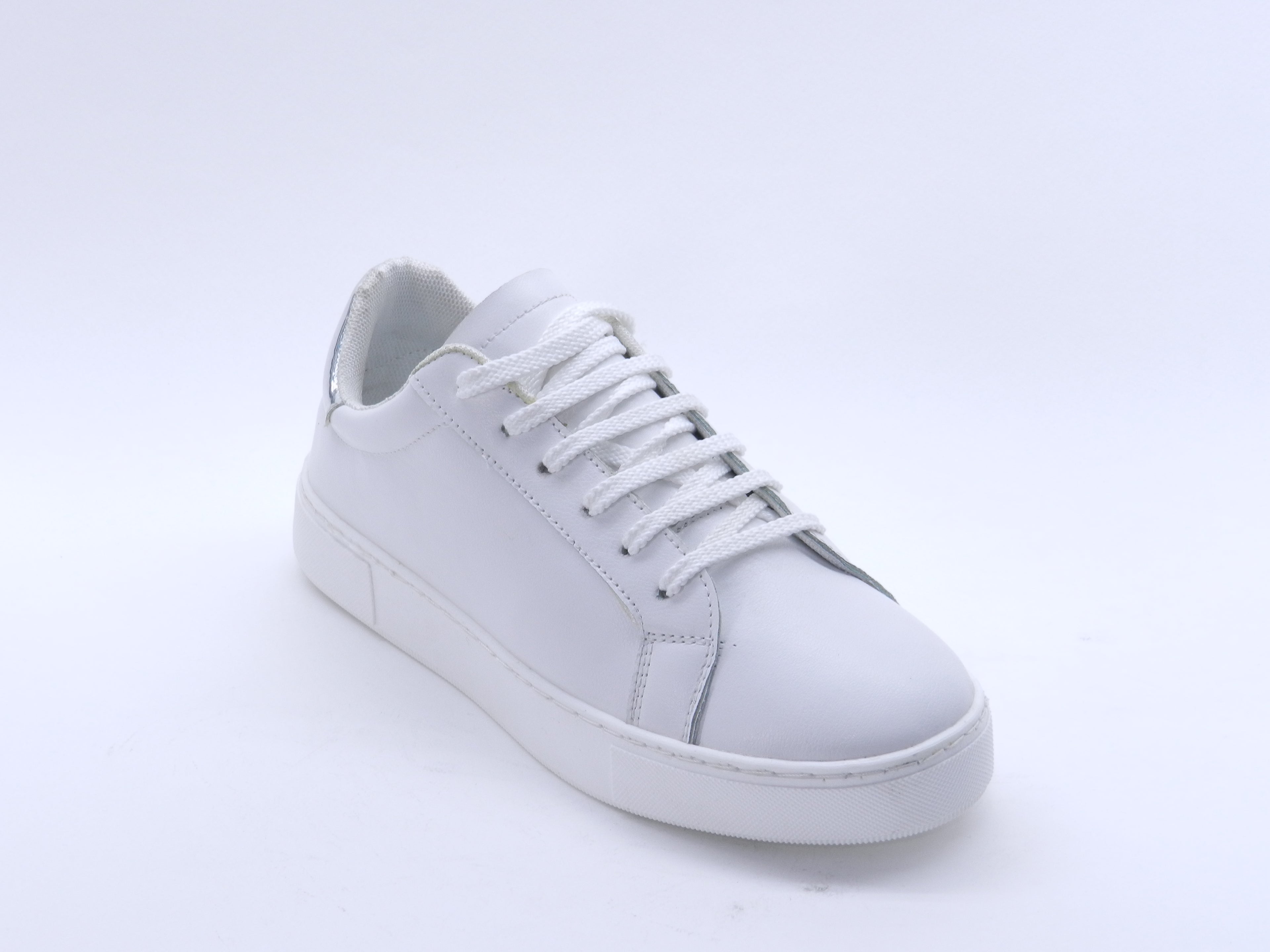 Women's Faux Leather Lace-Up Sneaker — White/Silver