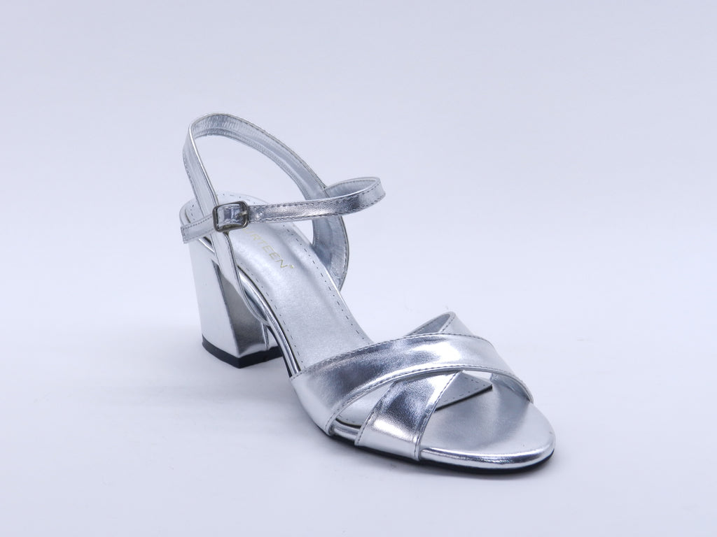 Women's Metallic Strappy Block Heel Sandal — Silver