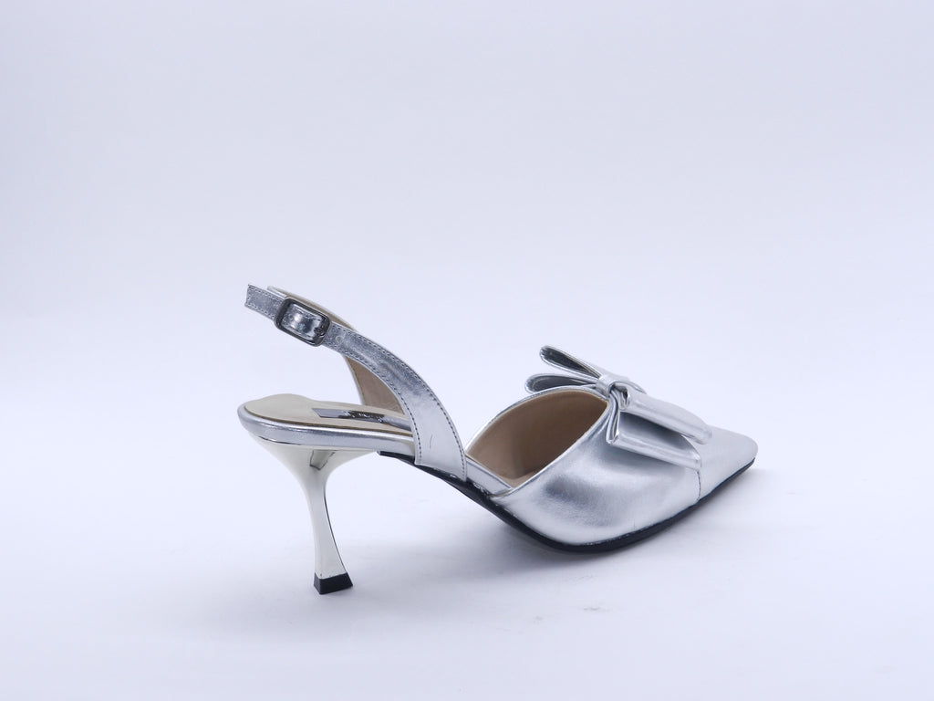 Women's Patent Slingback Bow Sabot — Silver