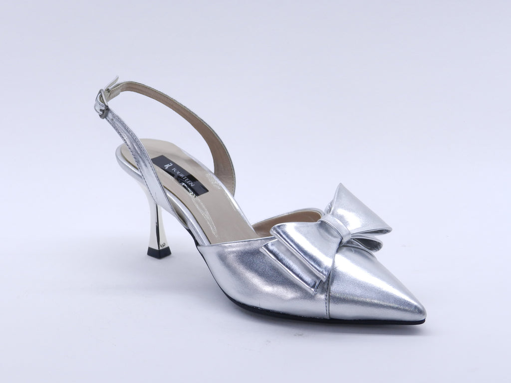 Women's Patent Slingback Bow Sabot — Silver