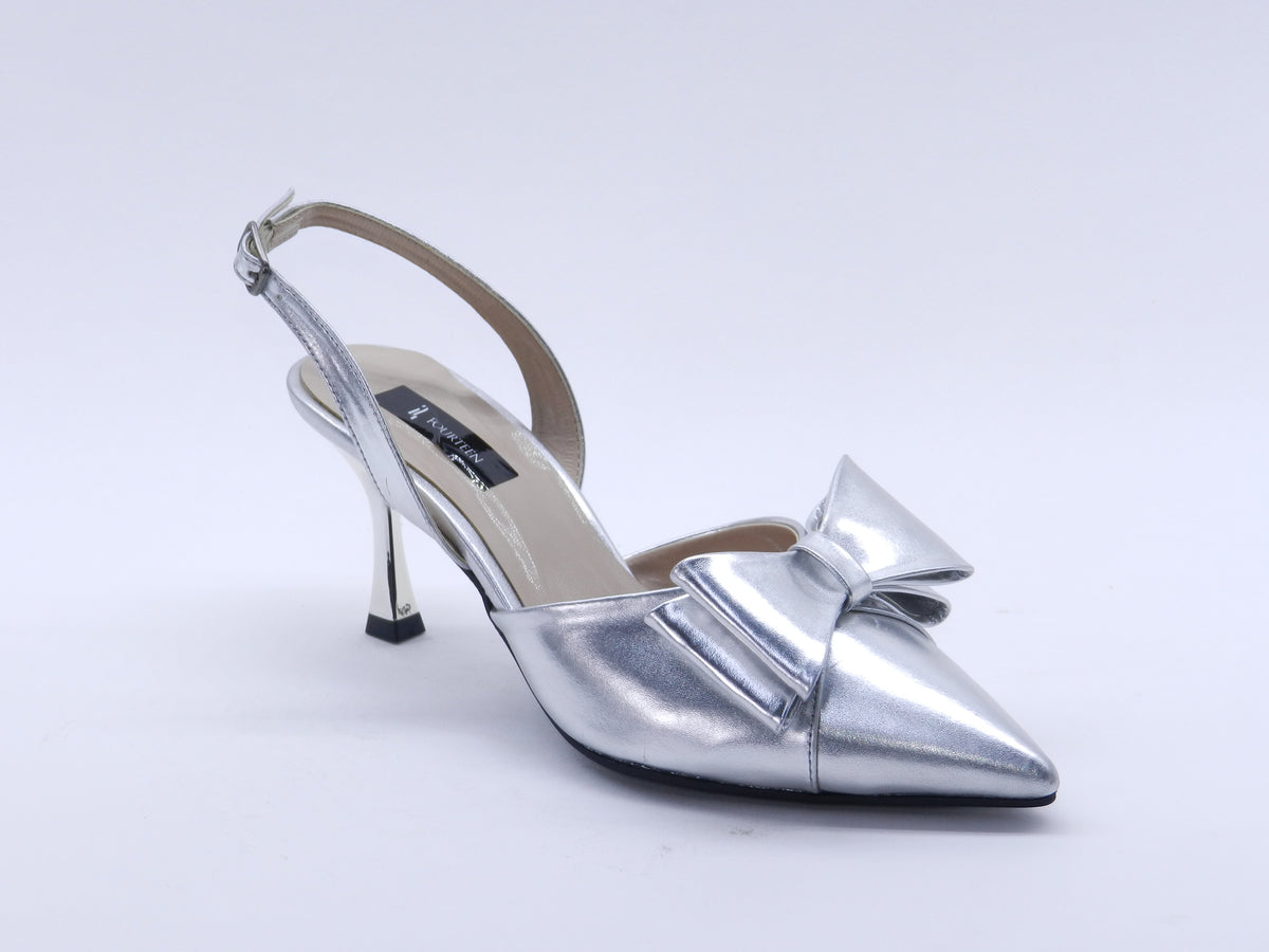 Women's Patent Slingback Bow Sabot — Silver