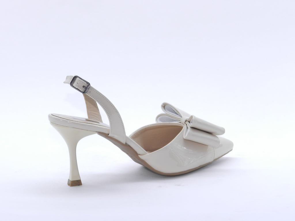 Women's Patent Slingback Bow Sabot — Patent Beige