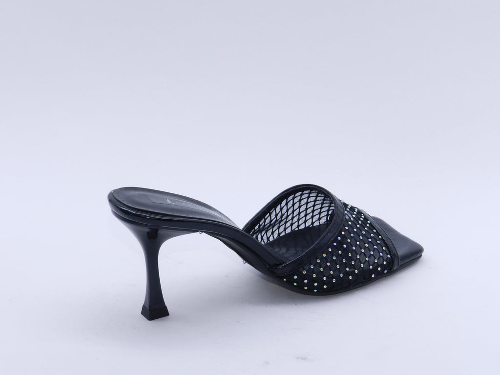 Women's Metallic Mesh Stiletto Heel Mule Slipper — Black