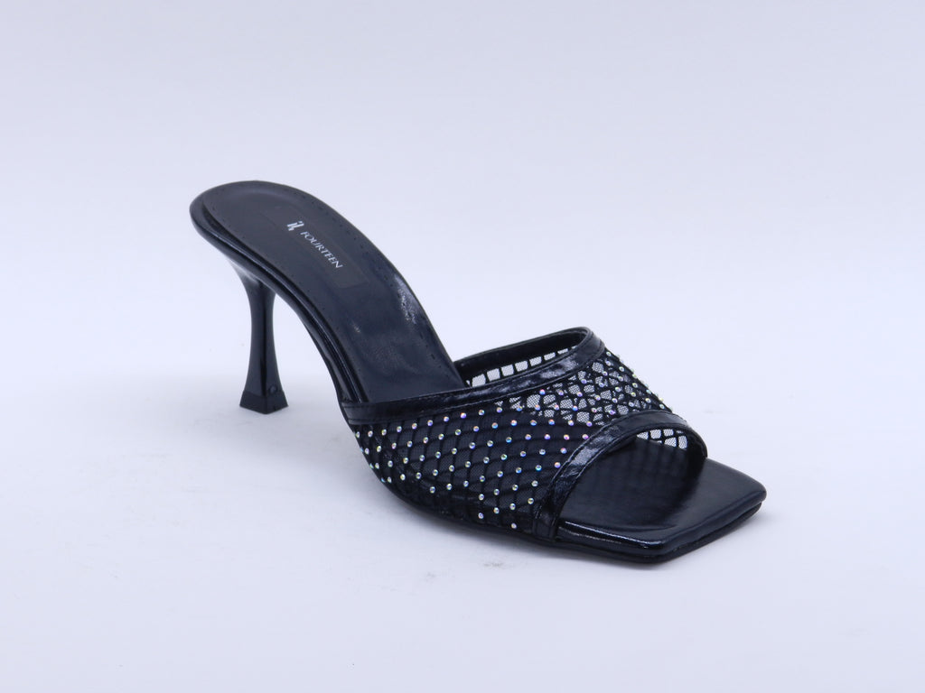 Women's Metallic Mesh Stiletto Heel Mule Slipper — Black