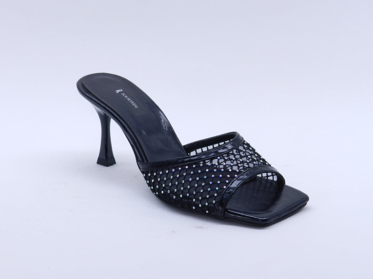 Women's Metallic Mesh Stiletto Heel Mule Slipper — Black