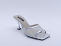 Women's Metallic Mesh Stiletto Heel Mule Slipper — Silver