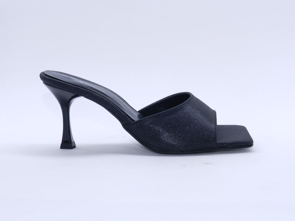 Women's Shimmer Slip-On Heeled Slipper — Crystal Black