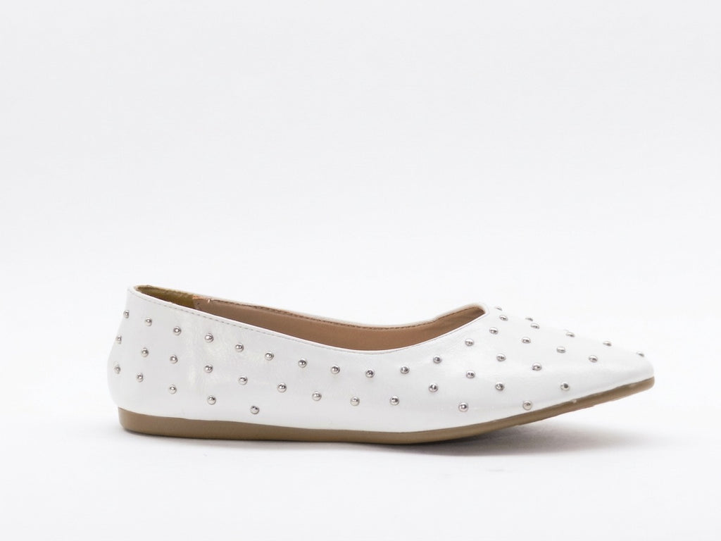 Women's Studded Pointed Toe Ballerina Flats — White​