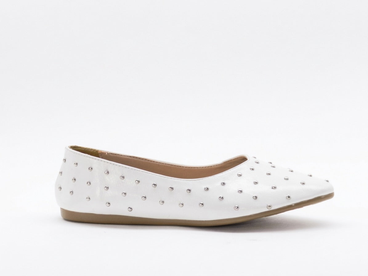 Women's Studded Pointed Toe Ballerina Flats — White​