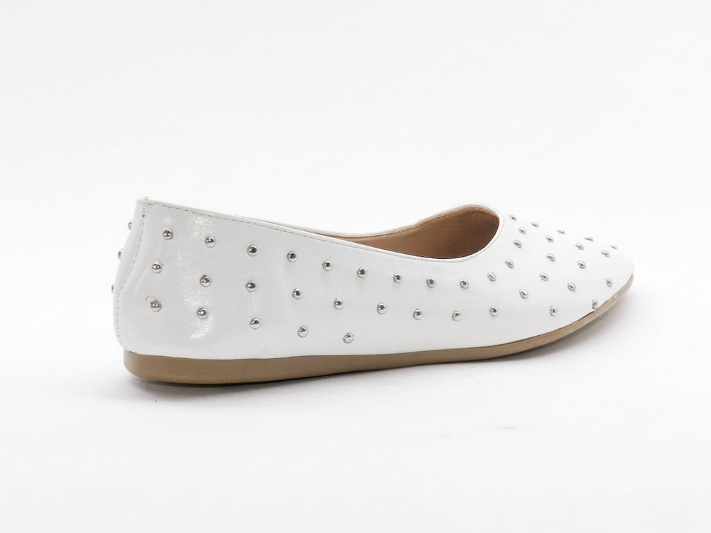 Women's Studded Pointed Toe Ballerina Flats — White​