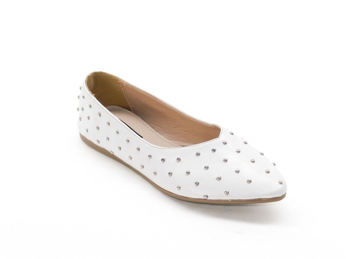 Women's Studded Pointed Toe Ballerina Flats — White​