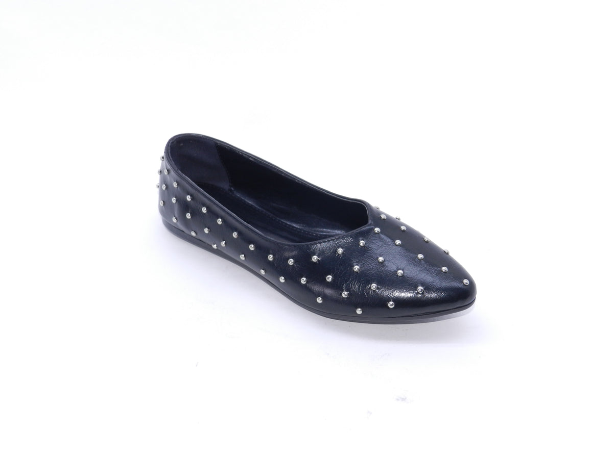 Women's Studded Pointed Toe Ballerina Flats — Black