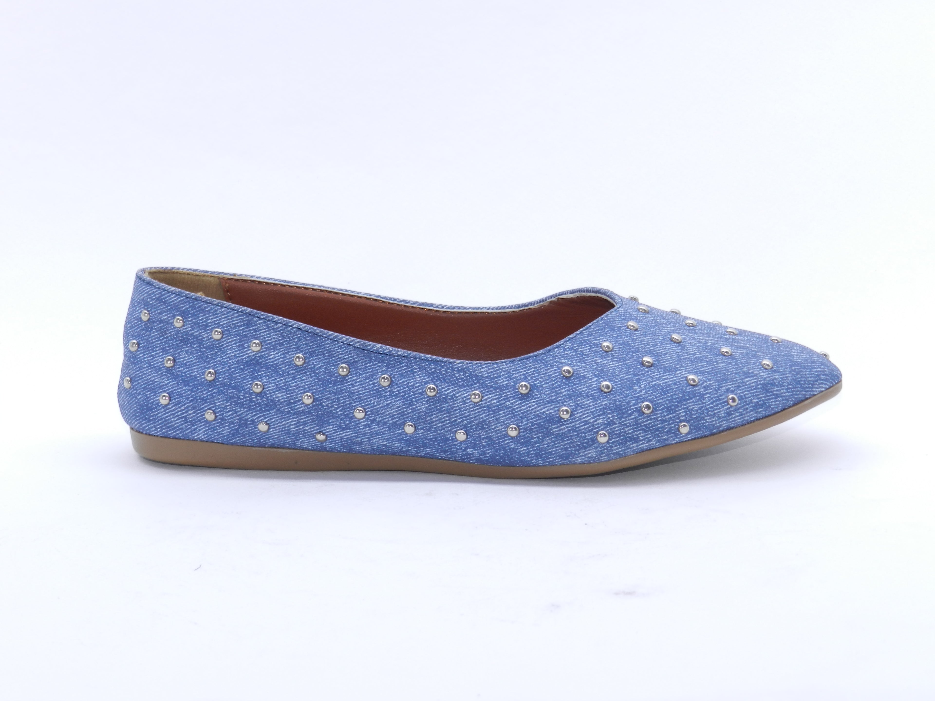 Women's Studded Pointed Toe Ballerina Flats — Denim