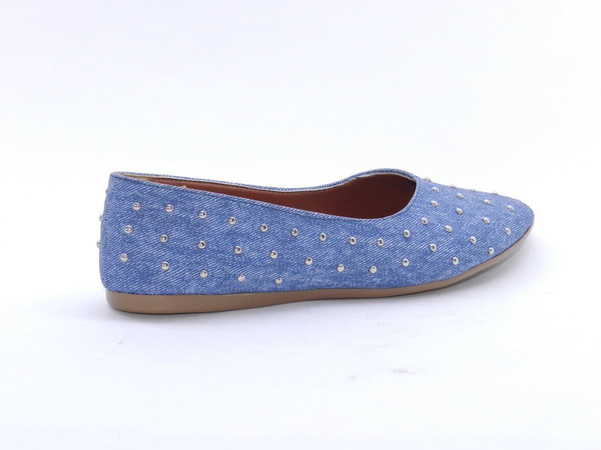 Women's Studded Pointed Toe Ballerina Flats — Denim