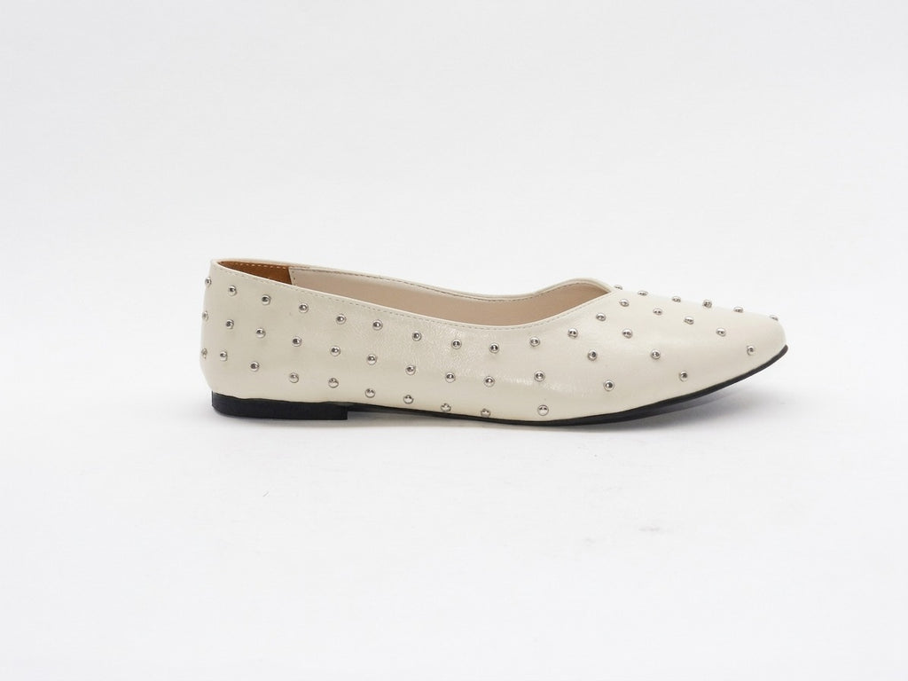 Women's Studded Pointed Toe Ballerina Flats — Beige​