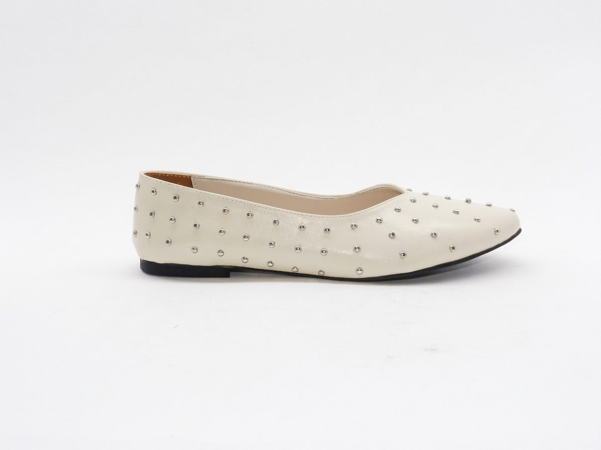 Women's Studded Pointed Toe Ballerina Flats — Beige​