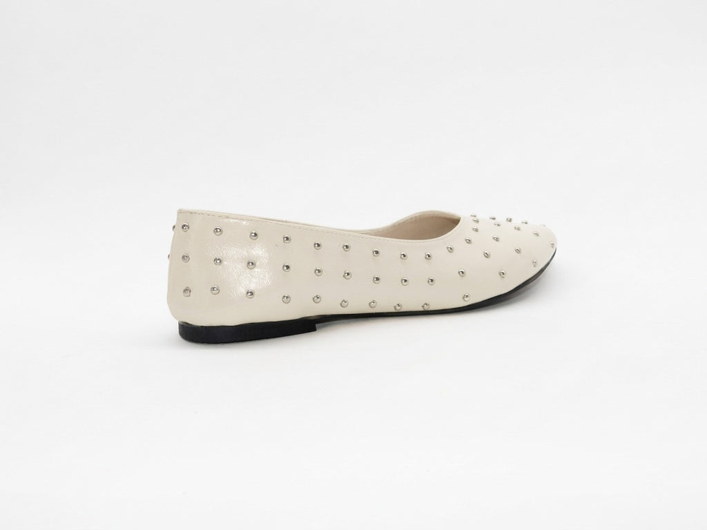 Women's Studded Pointed Toe Ballerina Flats — Beige​