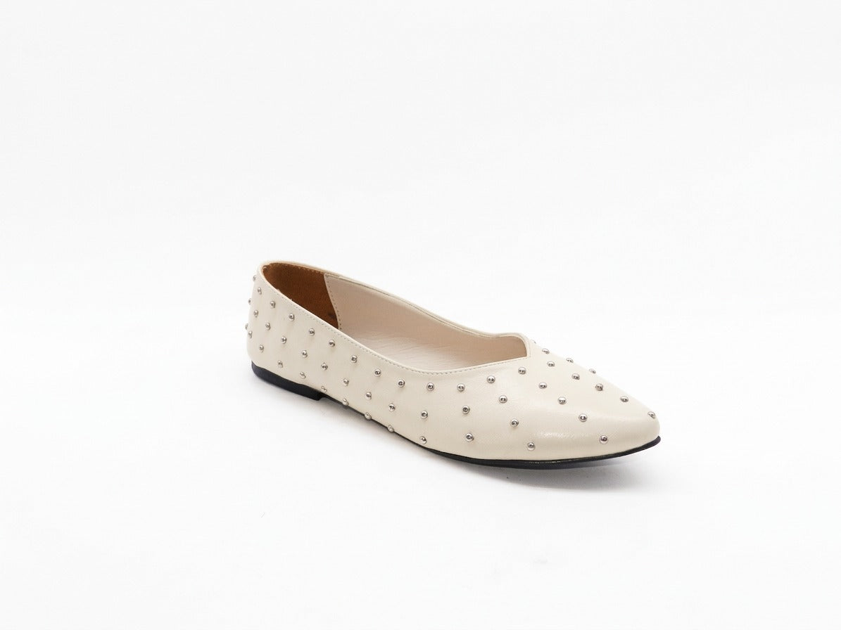 Women's Studded Pointed Toe Ballerina Flats — Beige​
