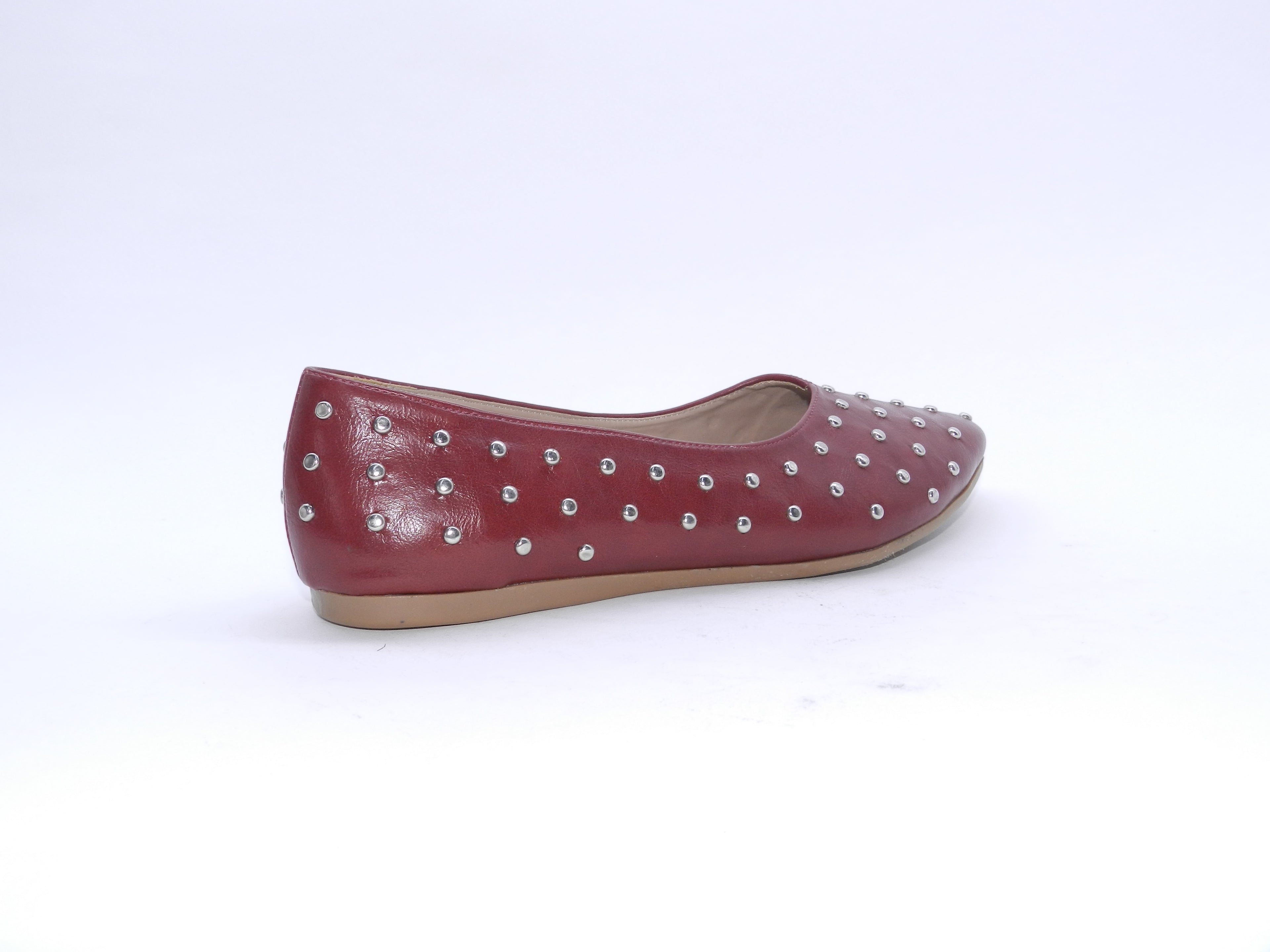 Women's Studded Pointed Toe Ballerina Flats — Burgundy