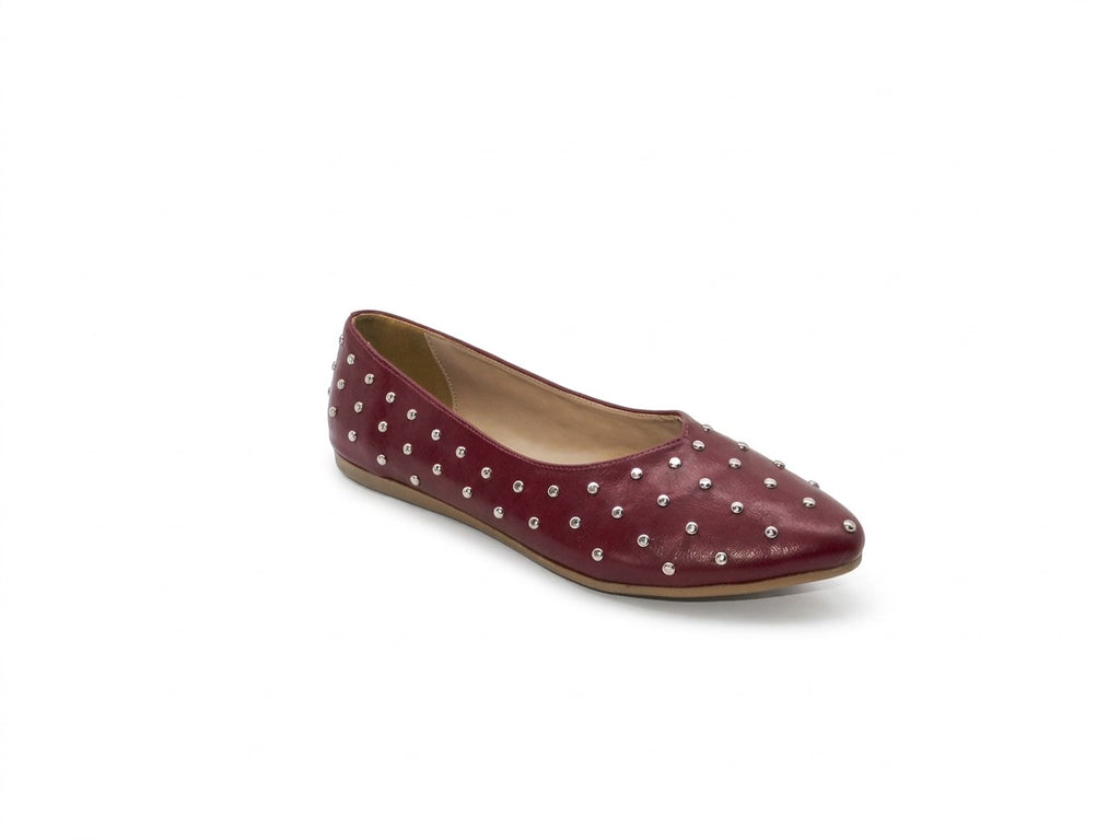 Women's Studded Pointed Toe Ballerina Flats — Burgundy​
