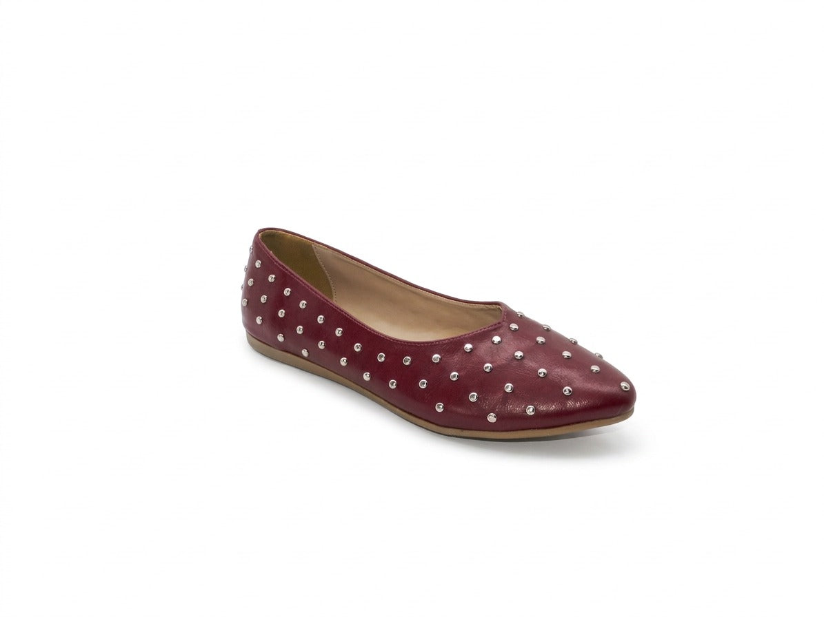 Women's Studded Pointed Toe Ballerina Flats — Burgundy​