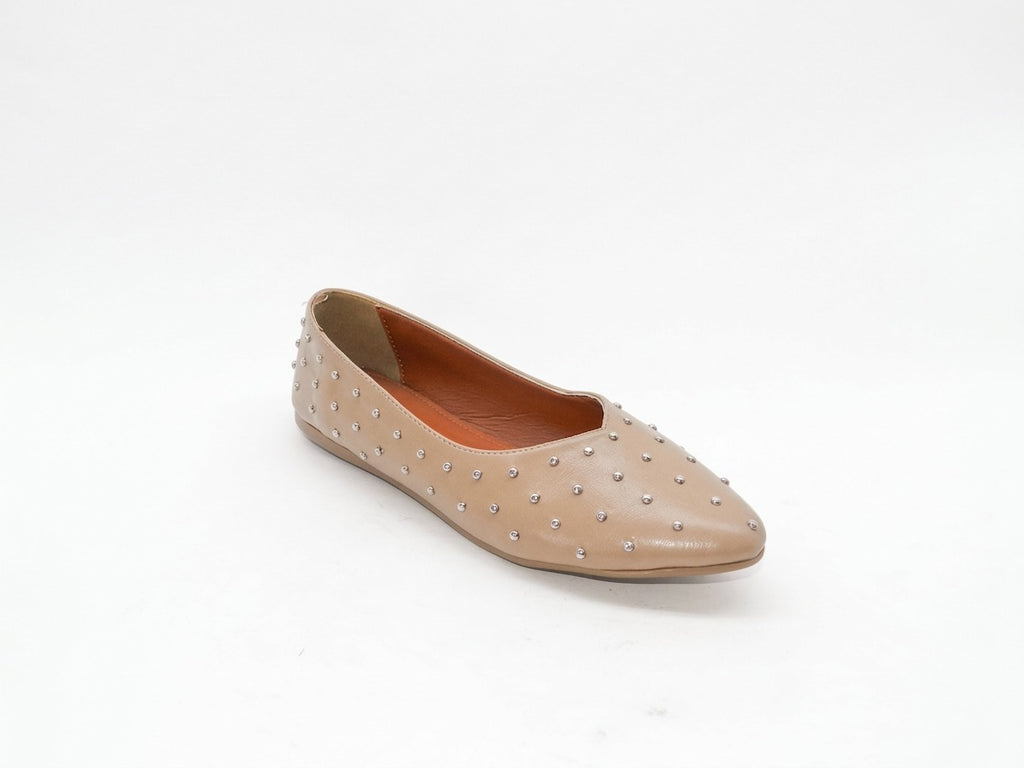 Women's Studded Pointed Toe Ballerina Flats — Coffee​