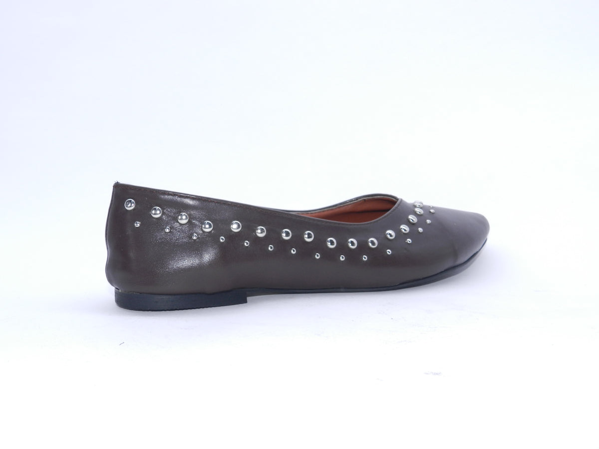 Women's Synthetic Studded Ballerina Shoes — Brown