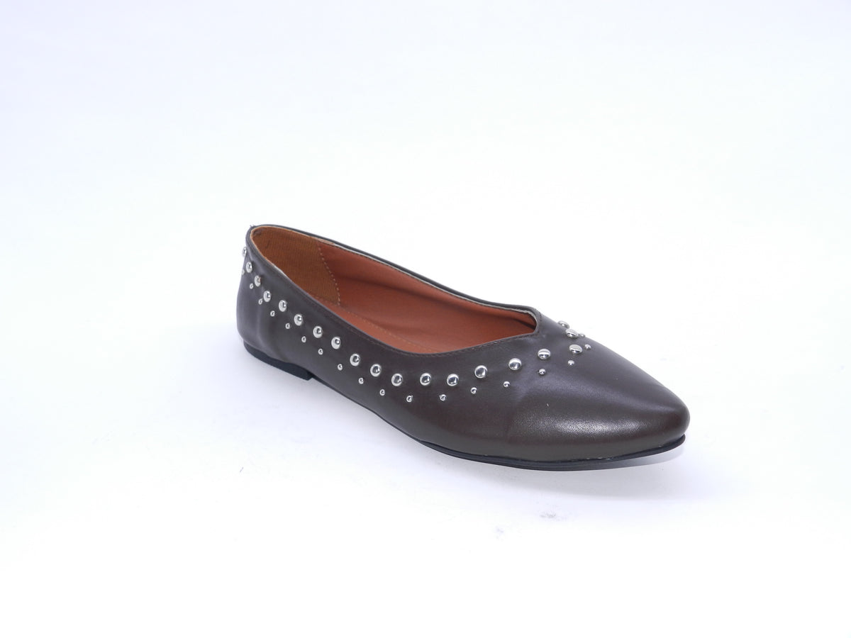 Women's Synthetic Studded Ballerina Shoes — Brown