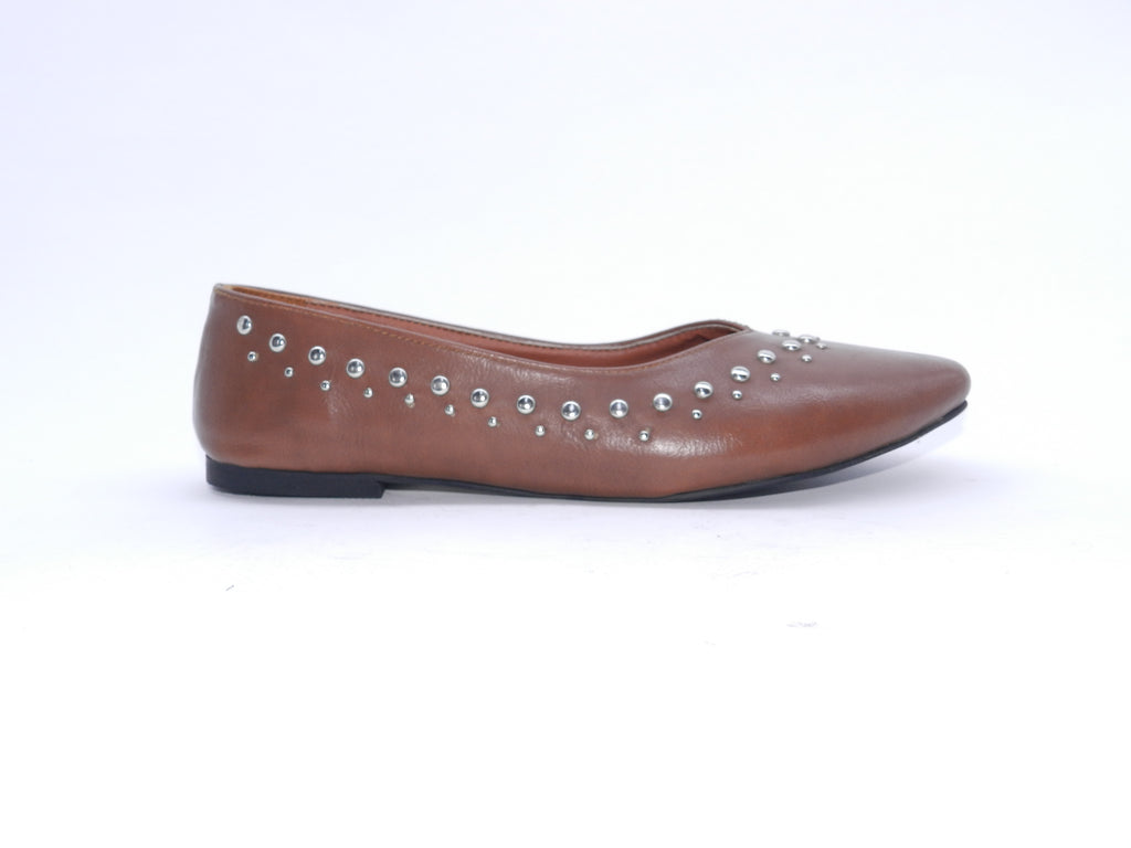 Women's Synthetic Studded Ballerina Shoes — Tan