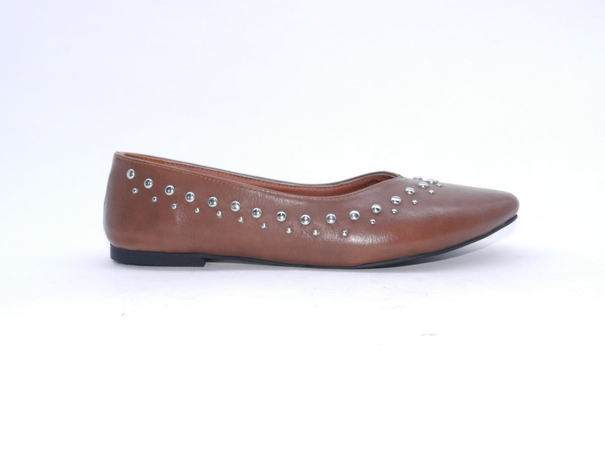 Women's Synthetic Studded Ballerina Shoes — Tan