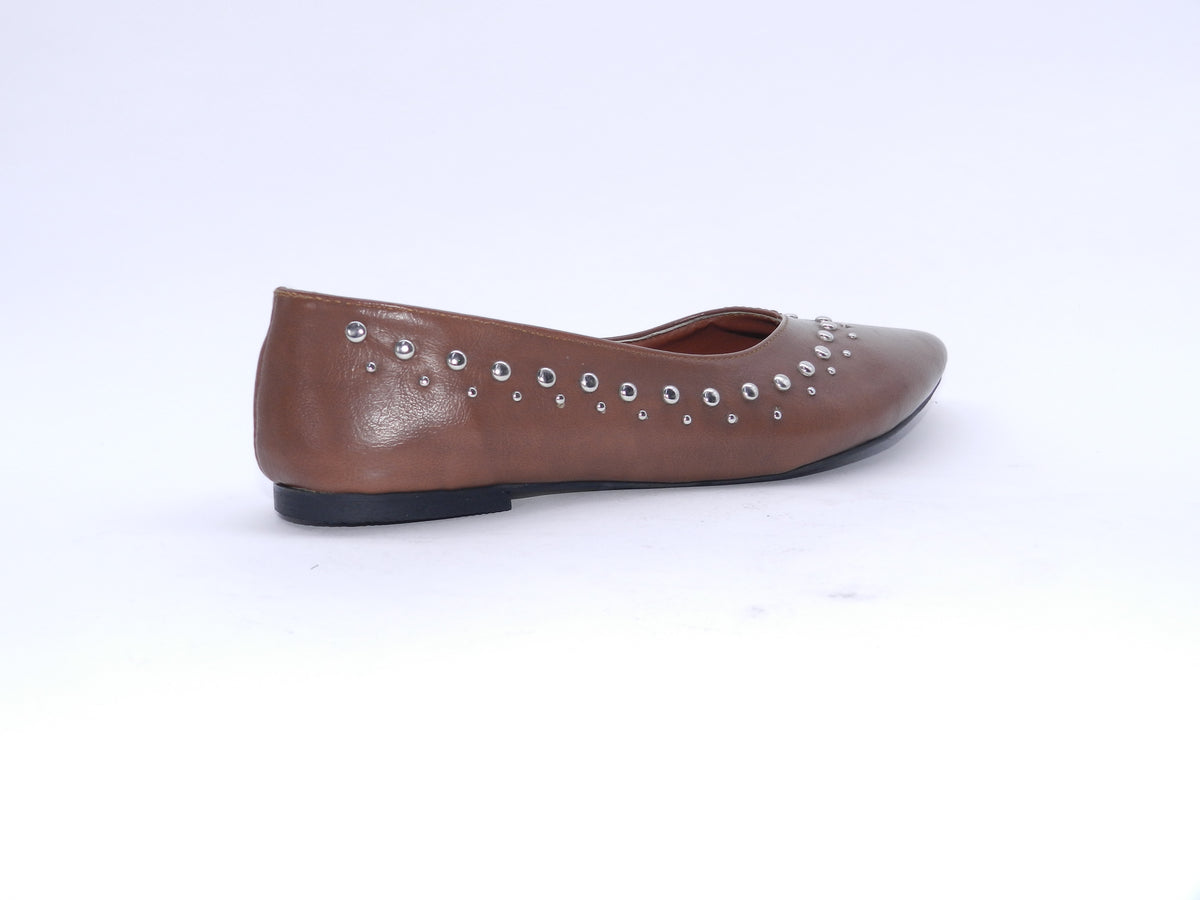 Women's Synthetic Studded Ballerina Shoes — Tan