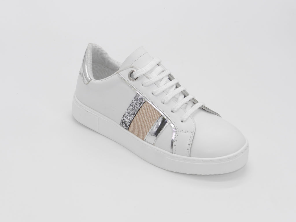 Women's Faux Leather Lace-Up Sneaker — White