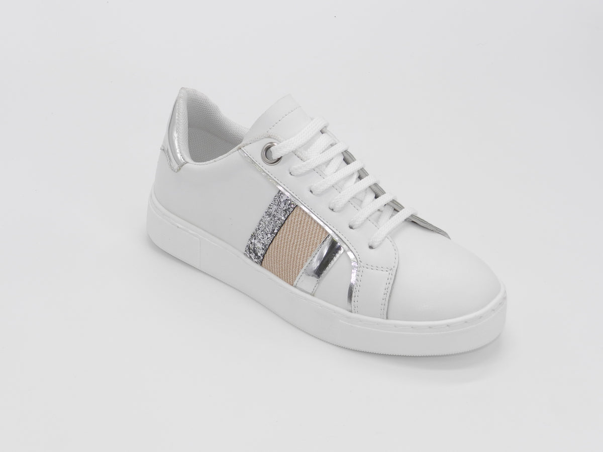 Women's Faux Leather Lace-Up Sneaker — White