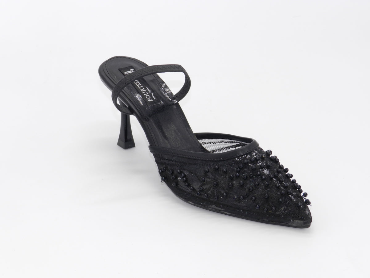 Women's Beaded Mesh Slingback Sabot — Black