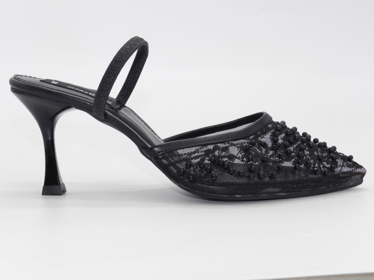 Women's Beaded Mesh Slingback Sabot — Black