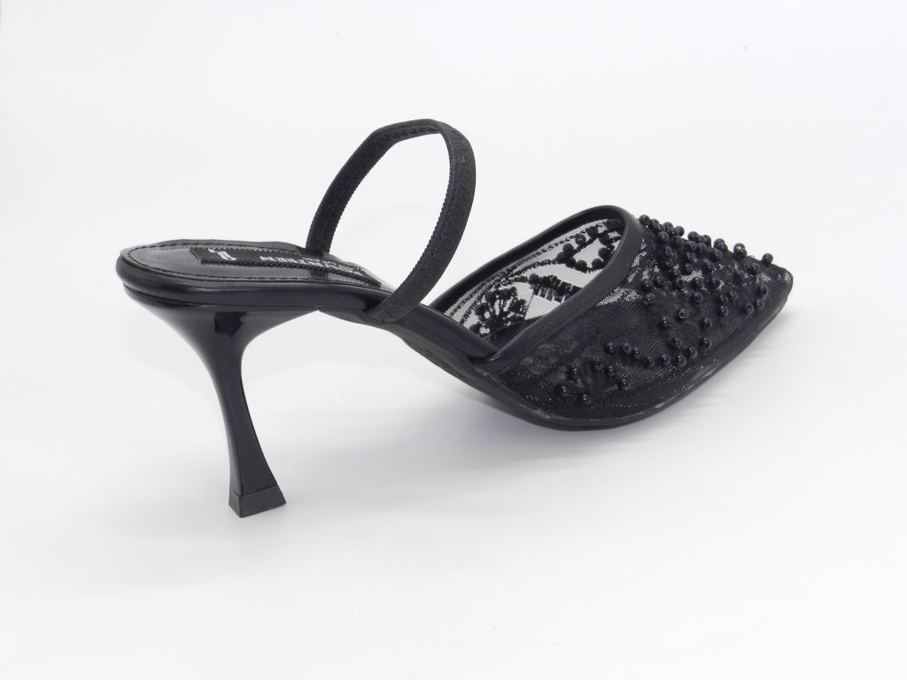 Women's Beaded Mesh Slingback Sabot — Black
