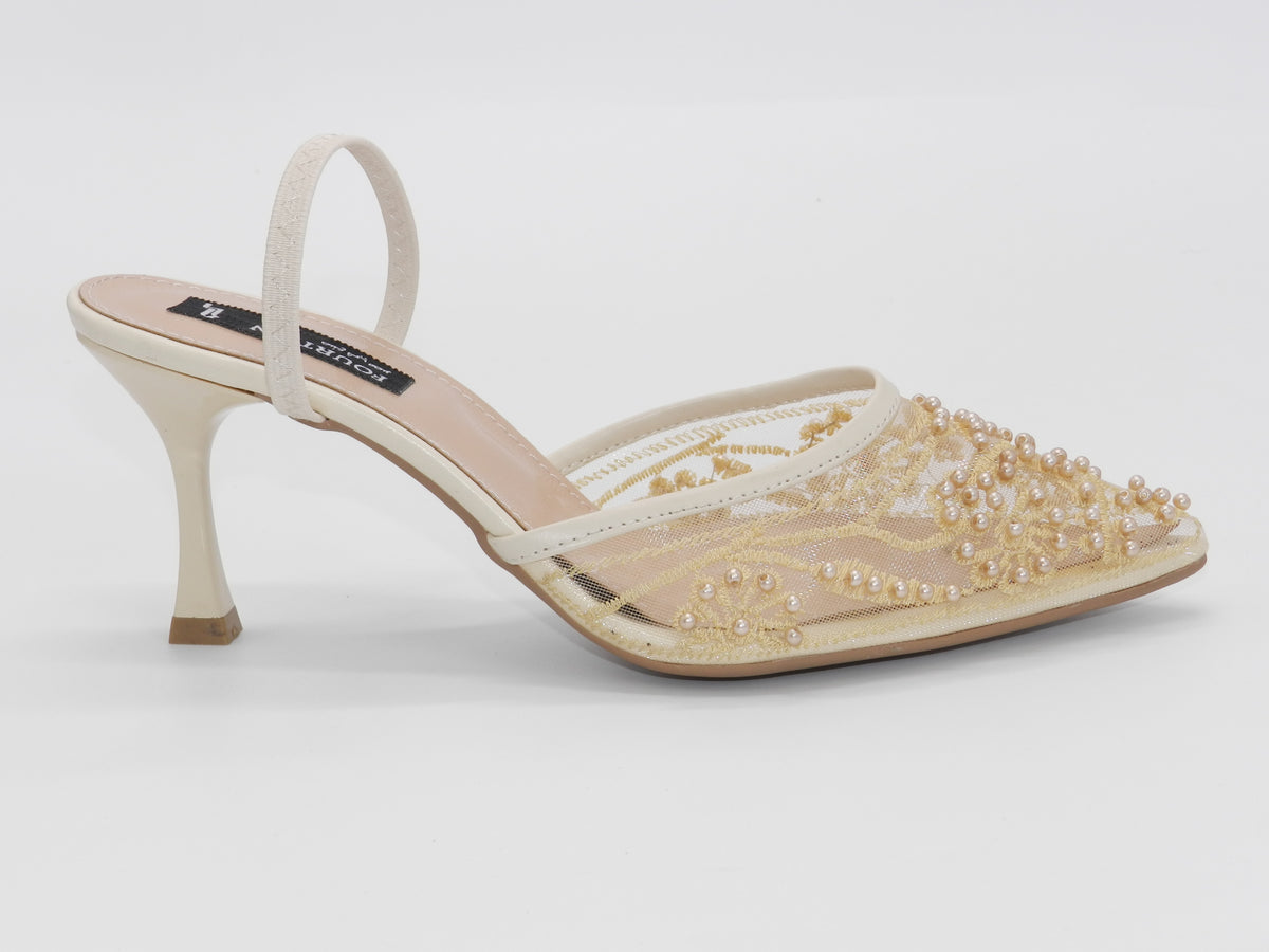 Women's Beaded Mesh Slingback Sabot — Beige