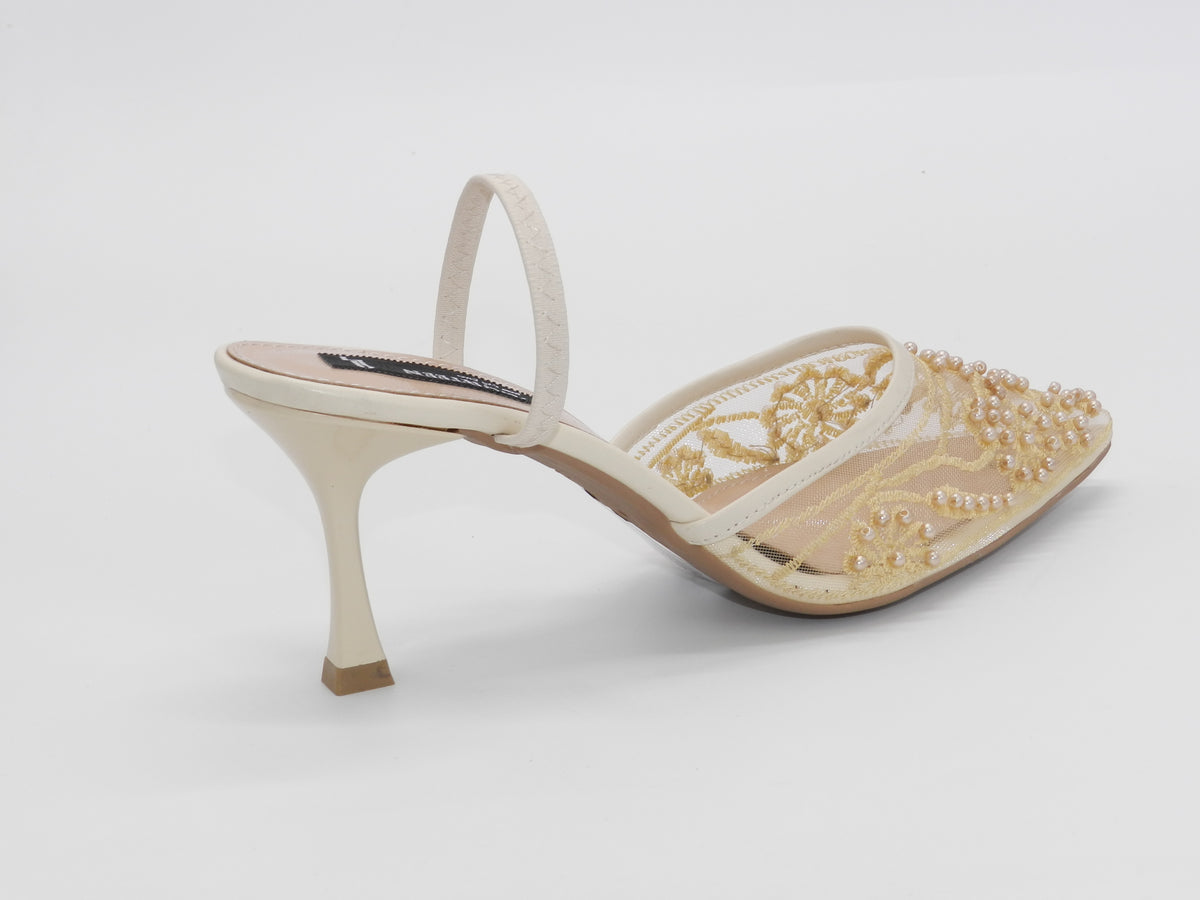 Women's Beaded Mesh Slingback Sabot — Beige