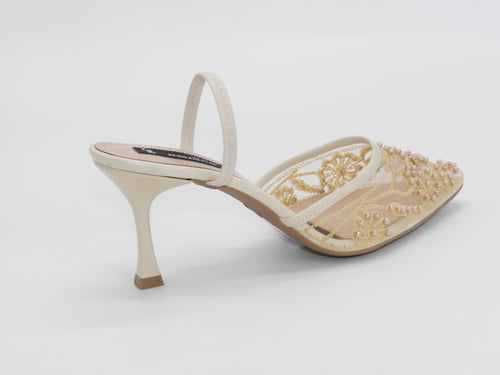 Women's Beaded Mesh Slingback Sabot — Beige