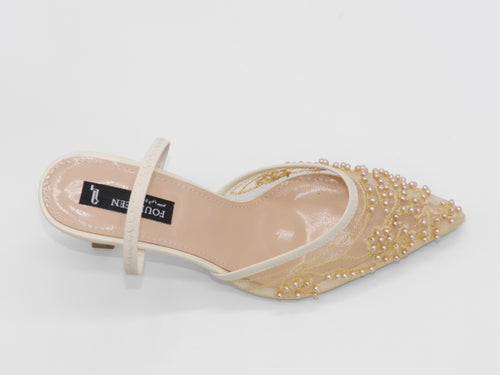 Women's Beaded Mesh Slingback Sabot — Beige