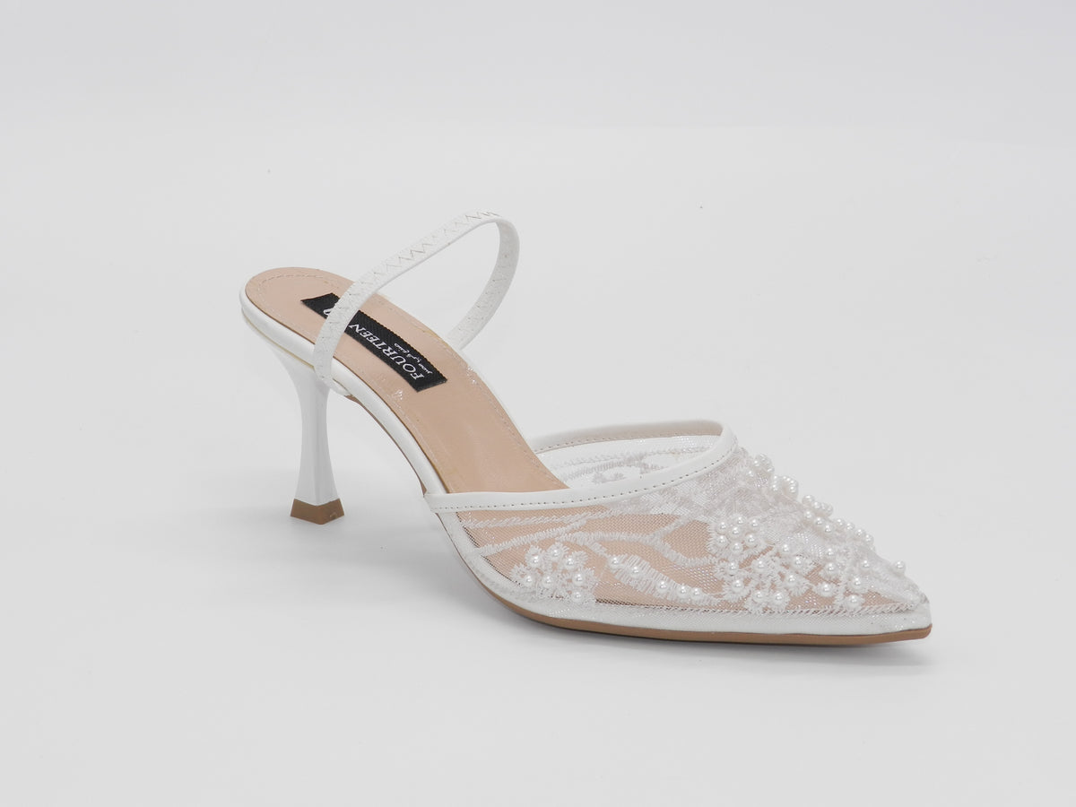 Women's Beaded Mesh Slingback Sabot — White