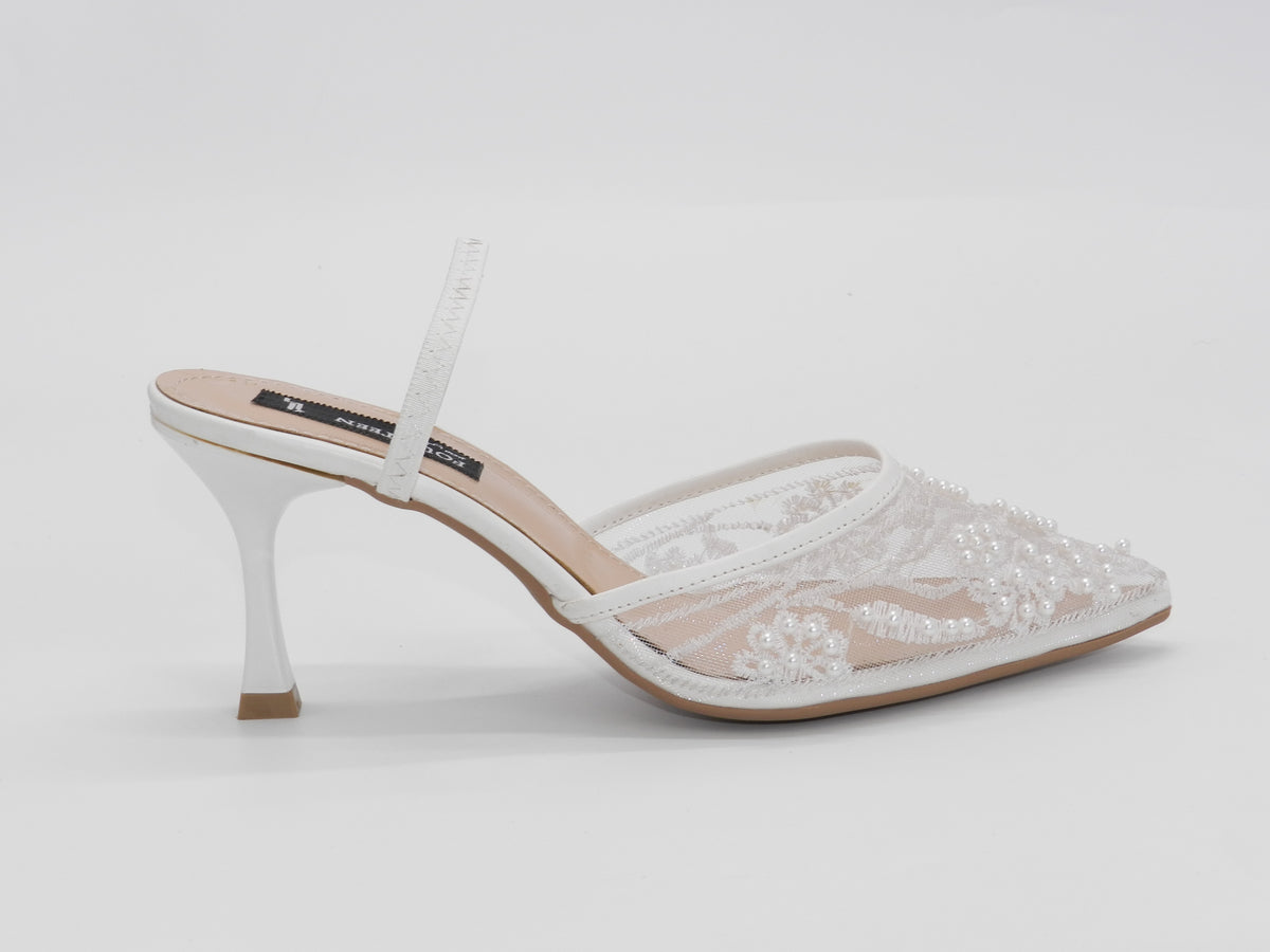 Women's Beaded Mesh Slingback Sabot — White